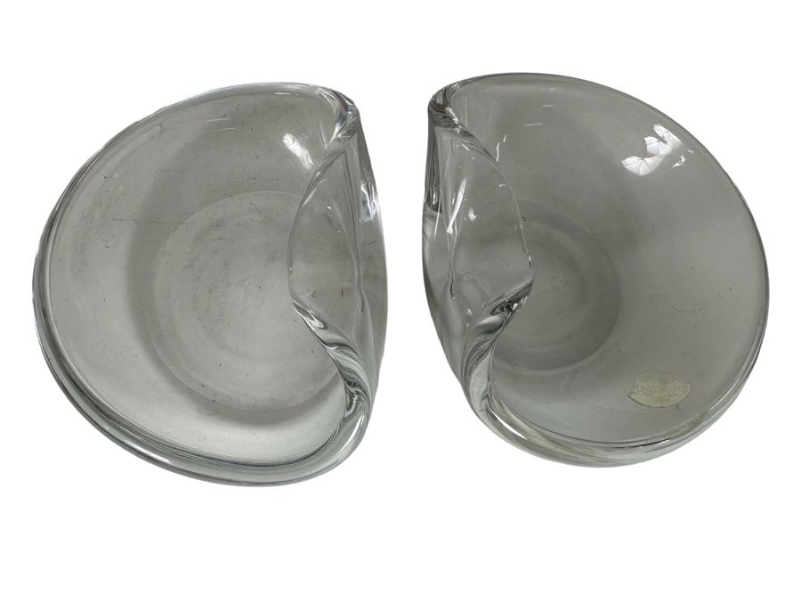 Pair Of Norwegian BDS Bergen Line Cruise Ship Crystal Glass Ashtray Trinket Dishes 4.5W X 3.5D