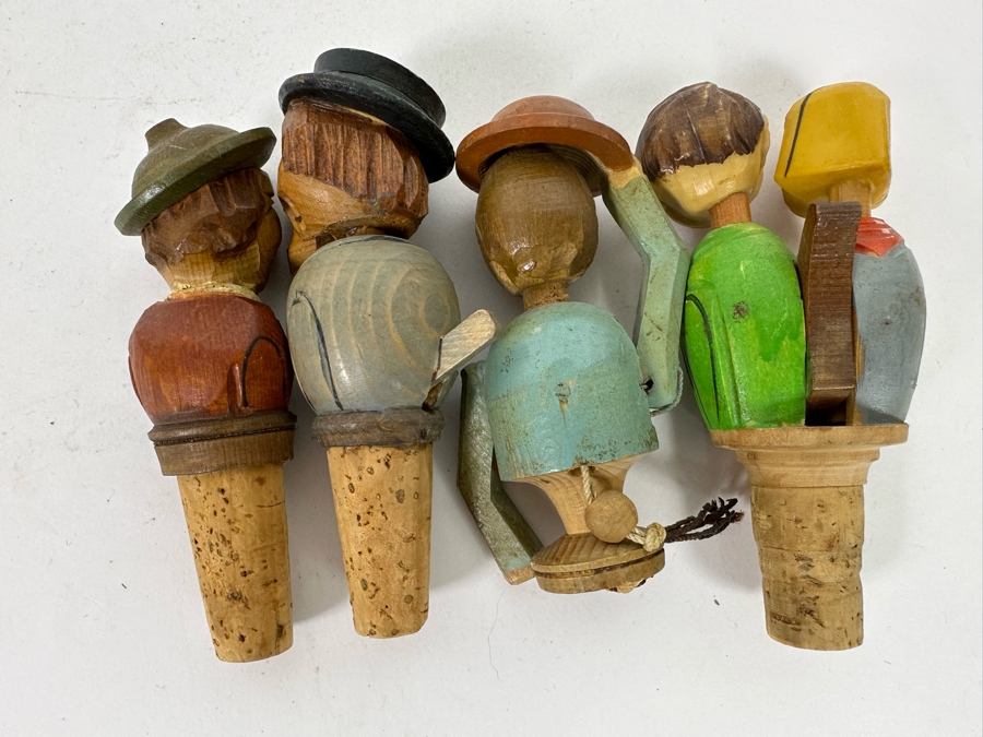 Set Of Four Carved Wooden Bottle Stoppers [Photo 7]