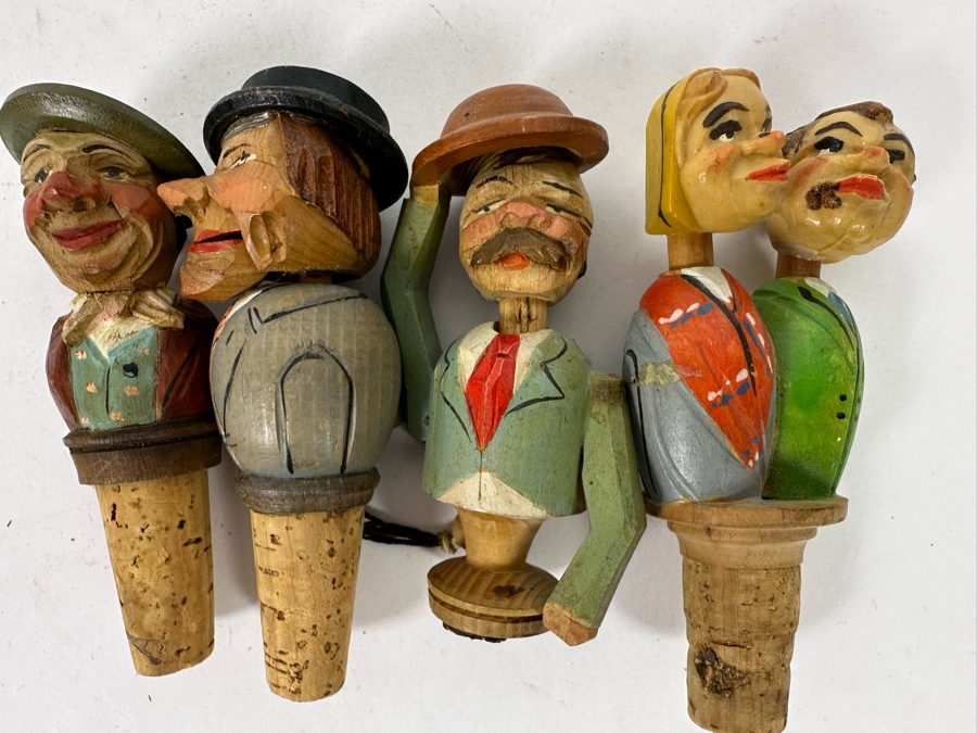 Set Of Four Carved Wooden Bottle Stoppers [Photo 2]