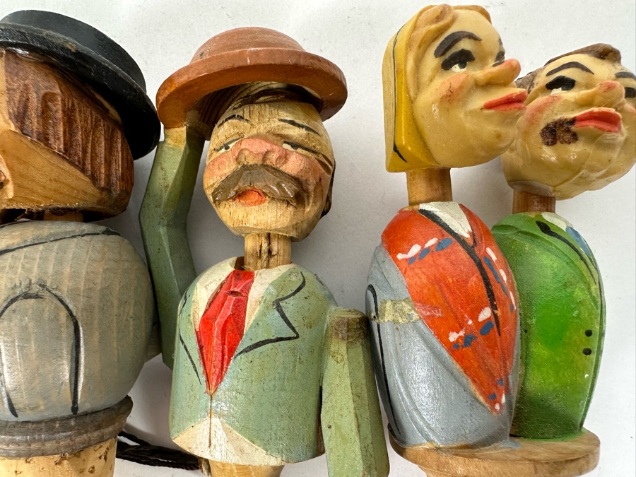 Set Of Four Carved Wooden Bottle Stoppers [Photo 5]