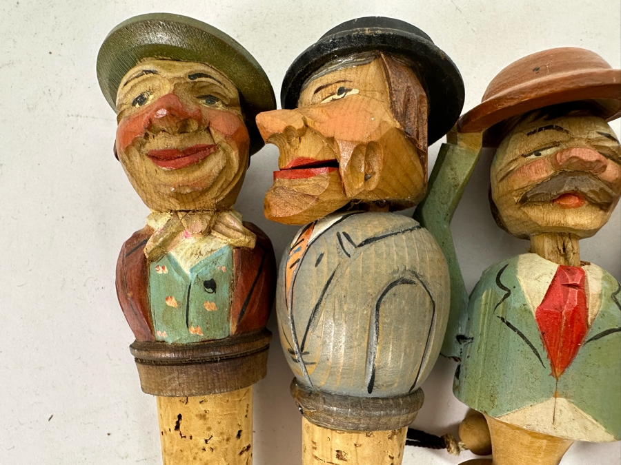 Set Of Four Carved Wooden Bottle Stoppers [Photo 4]