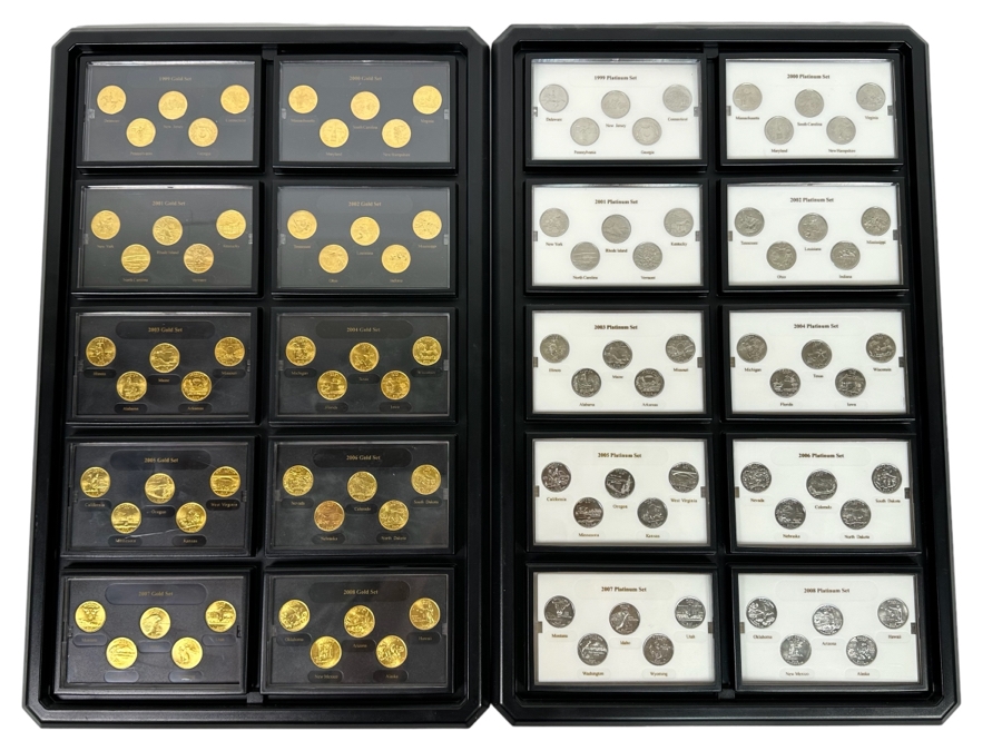 Collection Of Gold Plated And Platinum Plated Mint Quarter Sets From 1999-2008