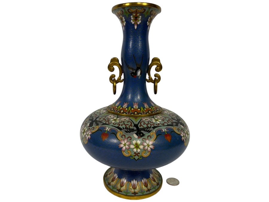 Stunning Vintage Chinese Cloisonne Vase 12H