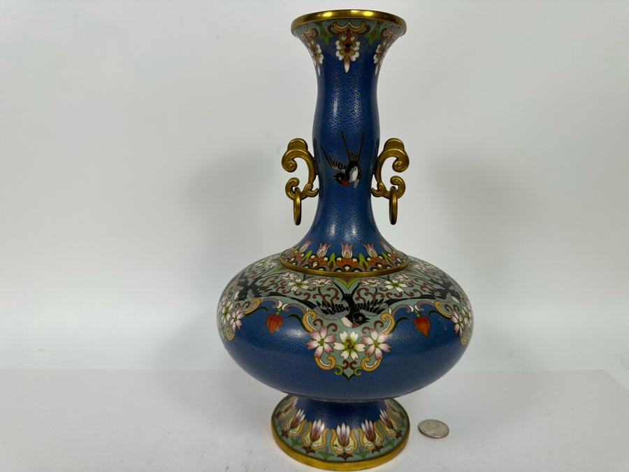 Stunning Vintage Chinese Cloisonne Vase 12H [Photo 3]
