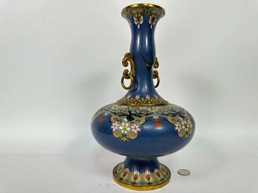 Stunning Vintage Chinese Cloisonne Vase 12H [Photo 11]