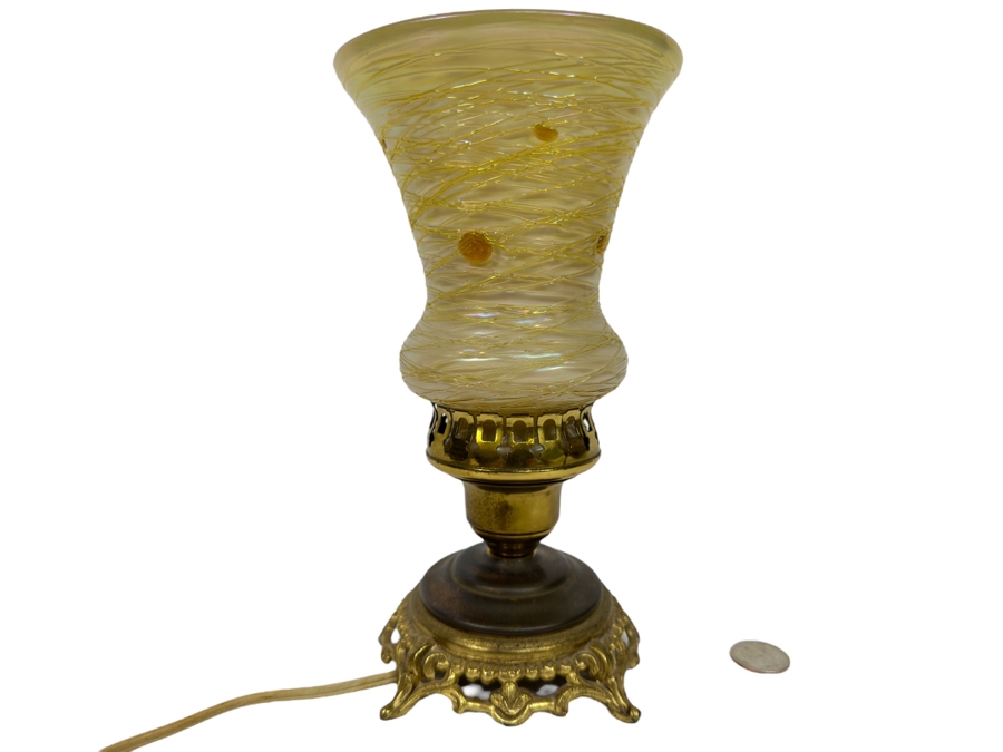 Vintage Brass Table Lamp With Glass Shade 9H [Photo 1]