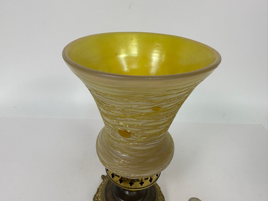 Vintage Brass Table Lamp With Glass Shade 9H [Photo 7]