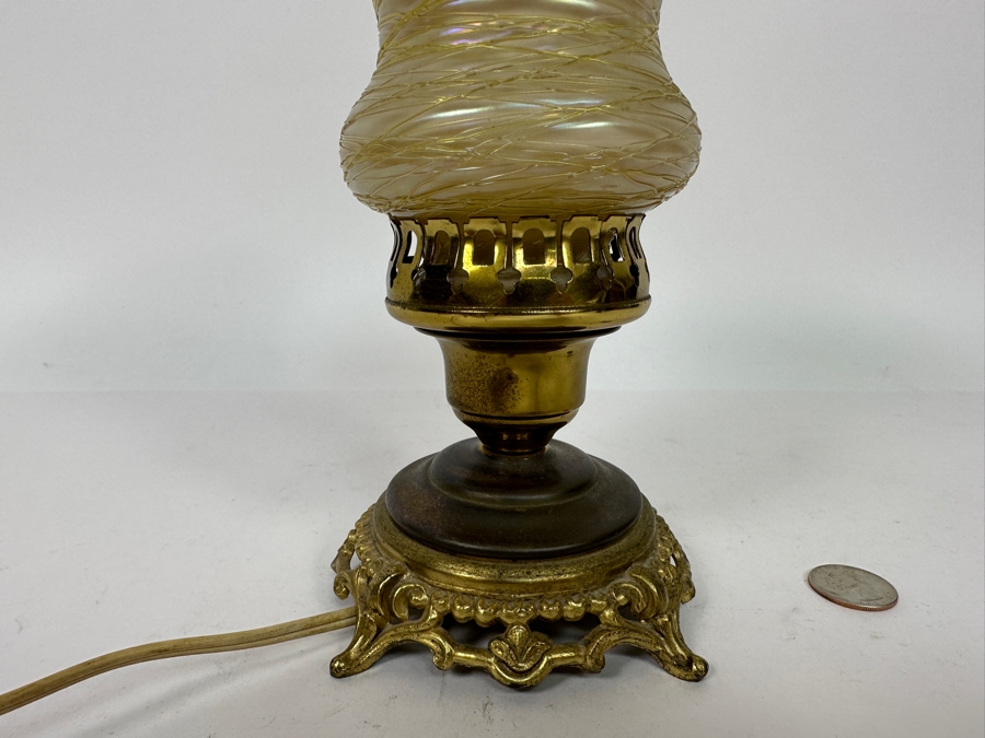 Vintage Brass Table Lamp With Glass Shade 9H [Photo 8]