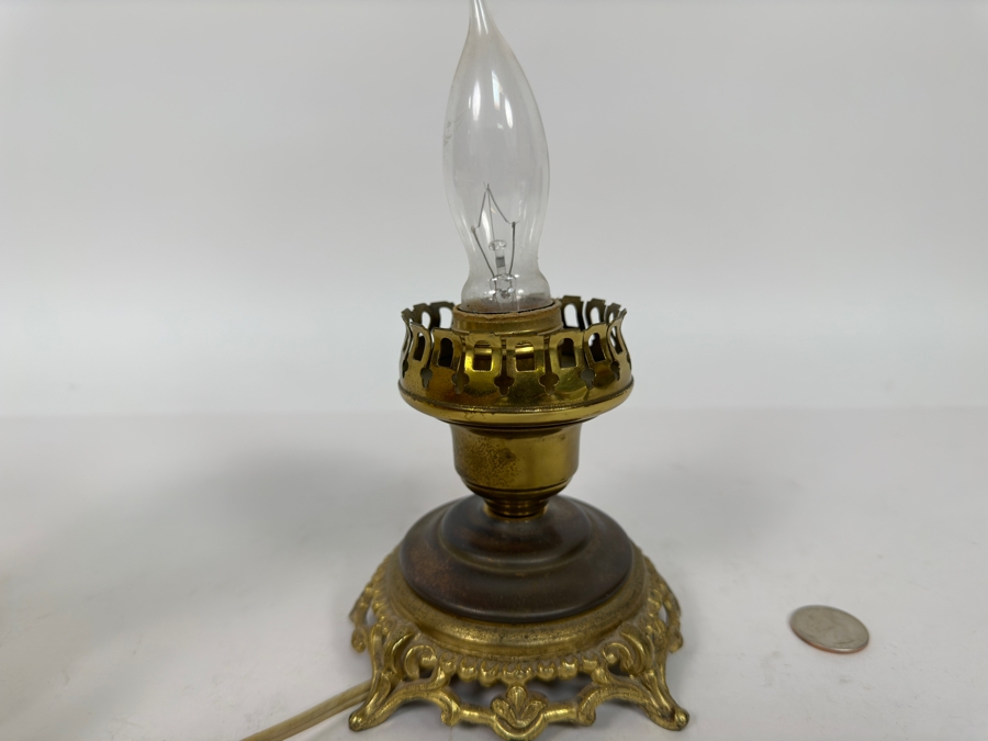 Vintage Brass Table Lamp With Glass Shade 9H [Photo 9]