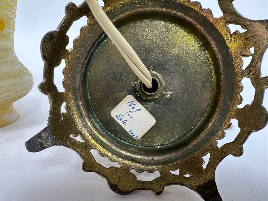 Vintage Brass Table Lamp With Glass Shade 9H [Photo 11]