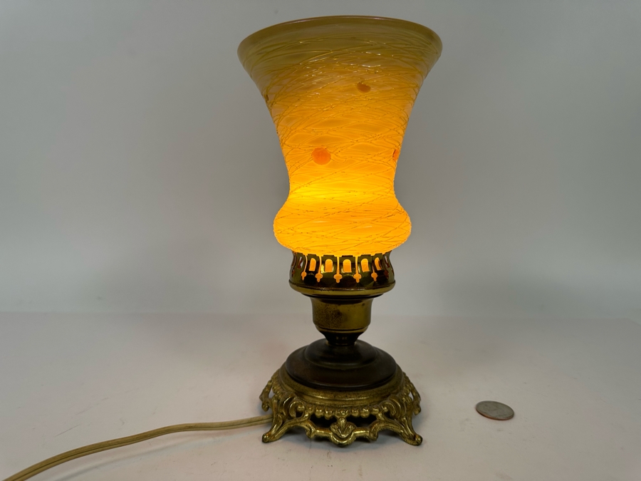 Vintage Brass Table Lamp With Glass Shade 9H [Photo 4]