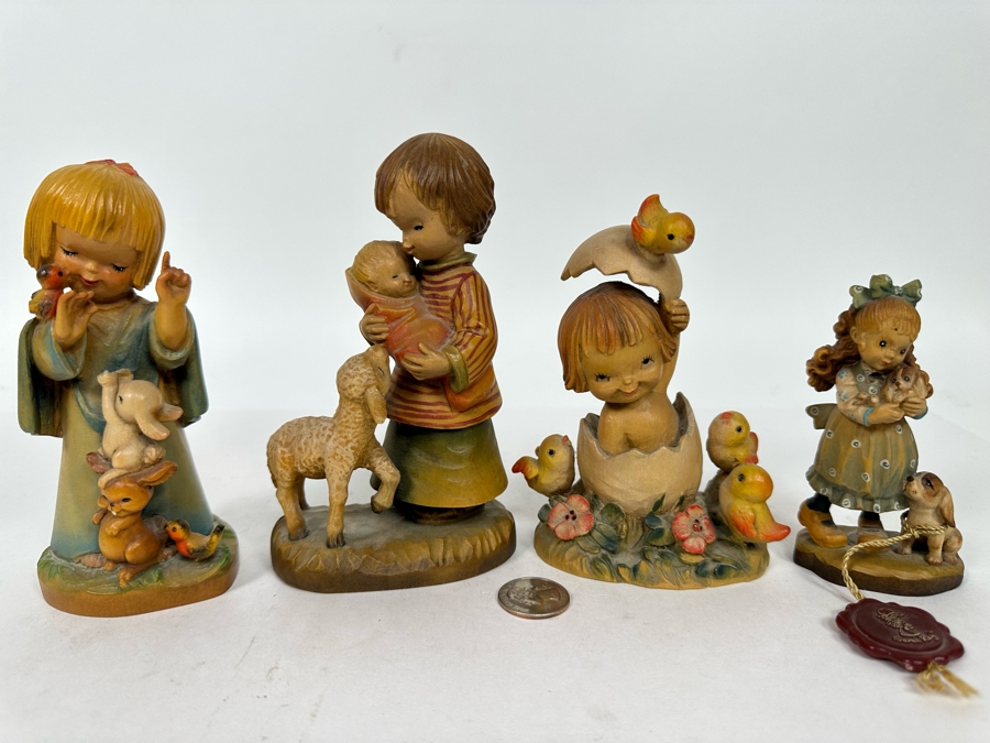 Three Vintage Ferrandiz Anri Wooden Figurines And One Vintage Limited Edition Anri Sarah Kay Wooden Figurine 4.5H - 6H [Photo 3]