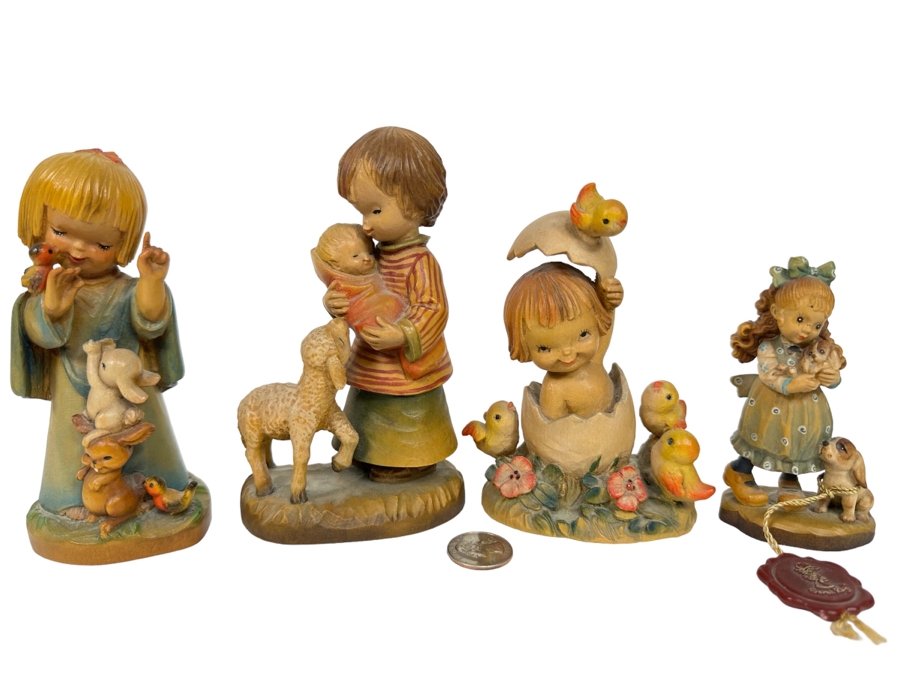 Three Vintage Ferrandiz Anri Wooden Figurines And One Vintage Limited Edition Anri Sarah Kay Wooden Figurine 4.5H - 6H [Photo 1]