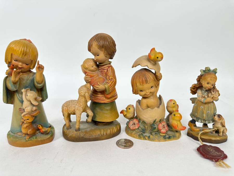 Three Vintage Ferrandiz Anri Wooden Figurines And One Vintage Limited Edition Anri Sarah Kay Wooden Figurine 4.5H - 6H [Photo 2]