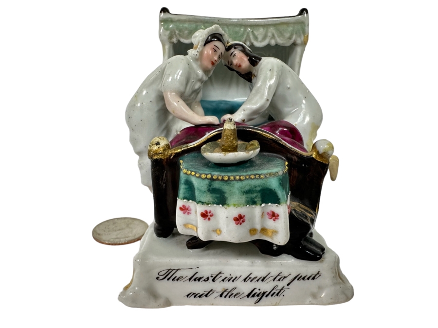 Antique 1870 English Staffordshire Fairing Of Couple Going To Bed 3W X 3.5D X 3H [Photo 1]