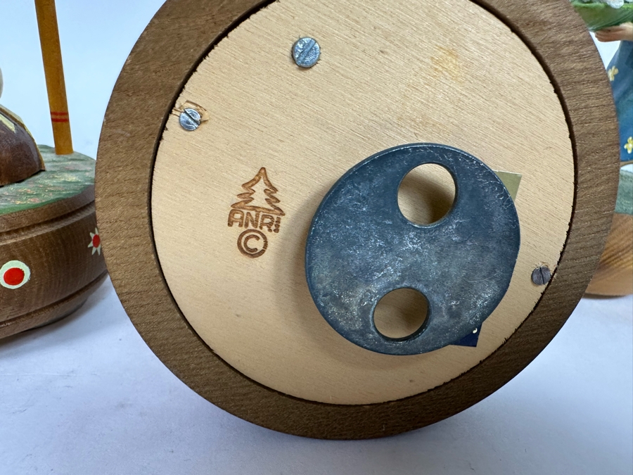 Four Vintage Anri Wooden Music Boxes