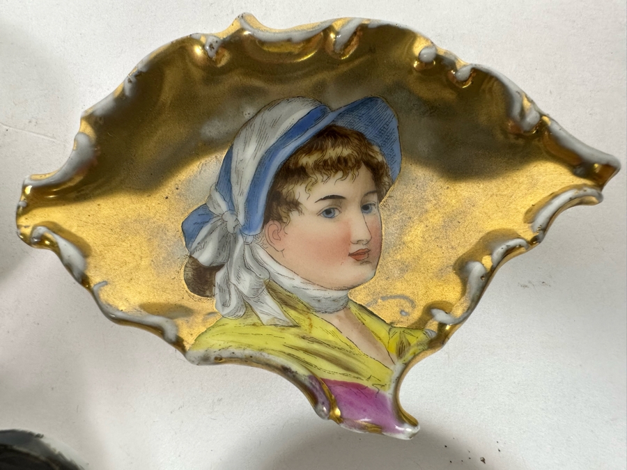 Collection Of Five Antique Victorian Hand Painted Portrait Butter Pats [Photo 4]