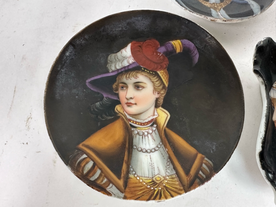 Collection Of Five Antique Victorian Hand Painted Portrait Butter Pats [Photo 10]