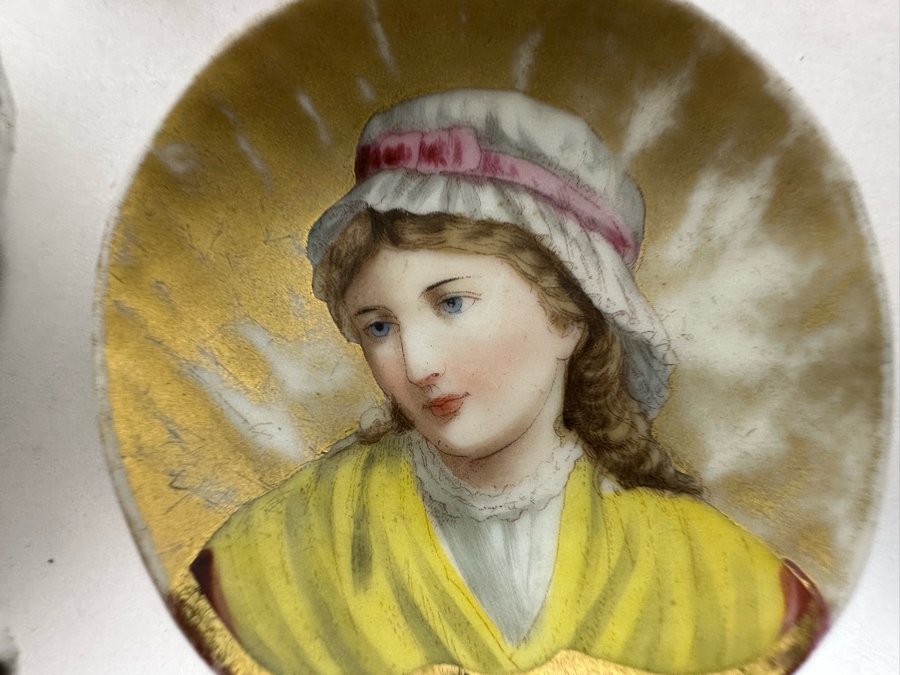 Collection Of Five Antique Victorian Hand Painted Portrait Butter Pats [Photo 6]