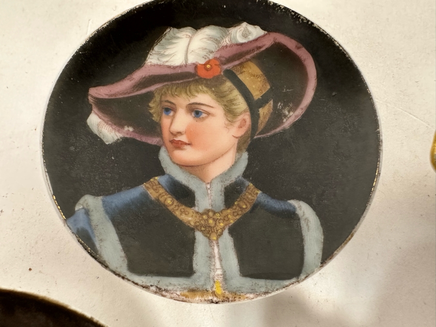 Collection Of Five Antique Victorian Hand Painted Portrait Butter Pats [Photo 12]