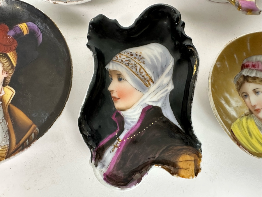Collection Of Five Antique Victorian Hand Painted Portrait Butter Pats [Photo 8]