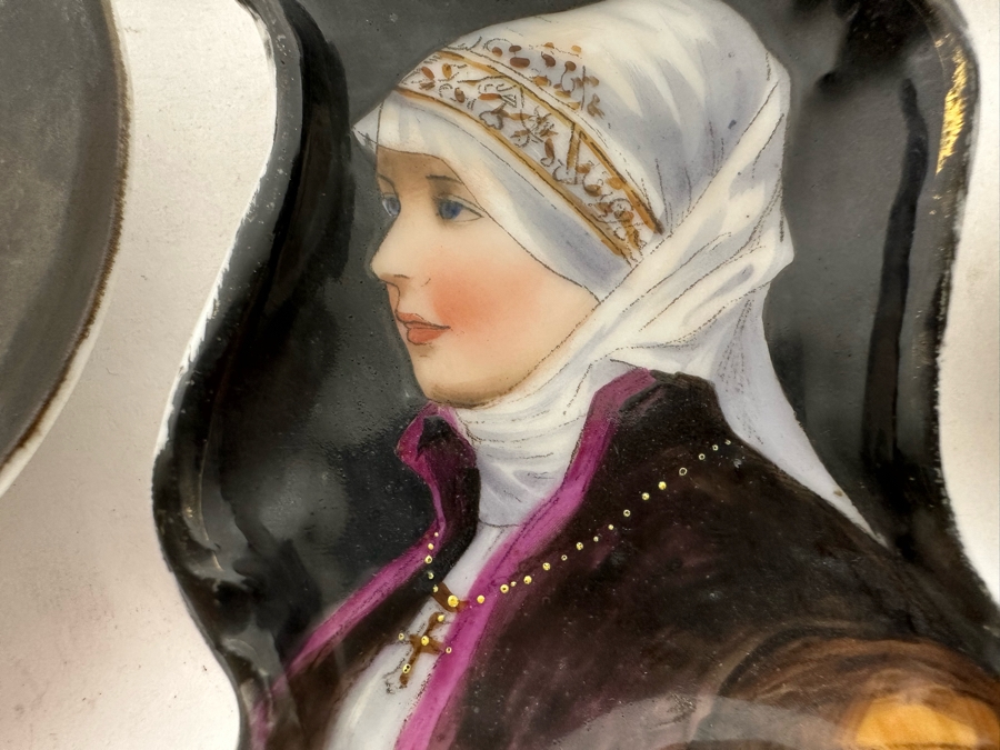 Collection Of Five Antique Victorian Hand Painted Portrait Butter Pats [Photo 9]