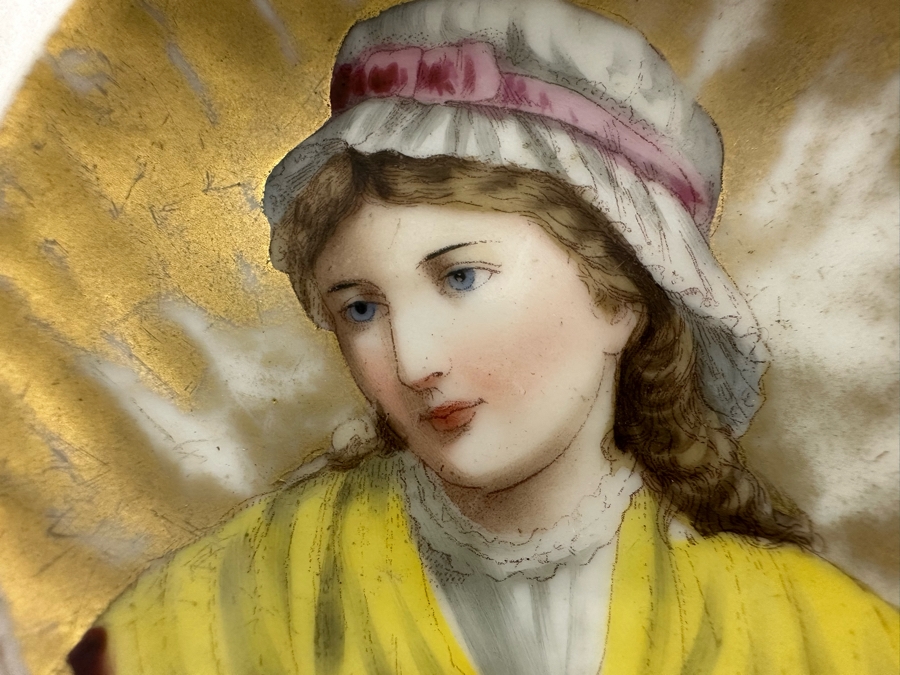 Collection Of Five Antique Victorian Hand Painted Portrait Butter Pats [Photo 7]