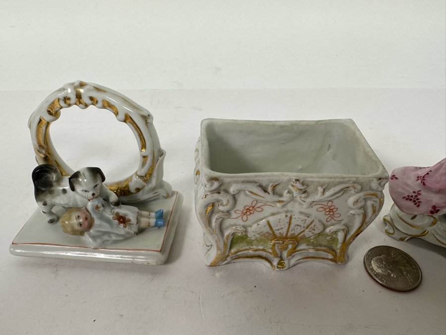 Antique Staffordshire Porcelain Box And Antique 19th Century Germany Dancing Couple Figurine 4.5H [Photo 9]
