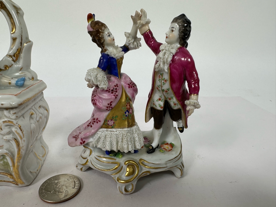 Antique Staffordshire Porcelain Box And Antique 19th Century Germany Dancing Couple Figurine 4.5H [Photo 5]