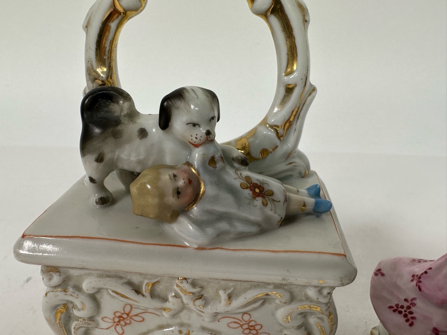 Antique Staffordshire Porcelain Box And Antique 19th Century Germany Dancing Couple Figurine 4.5H [Photo 8]