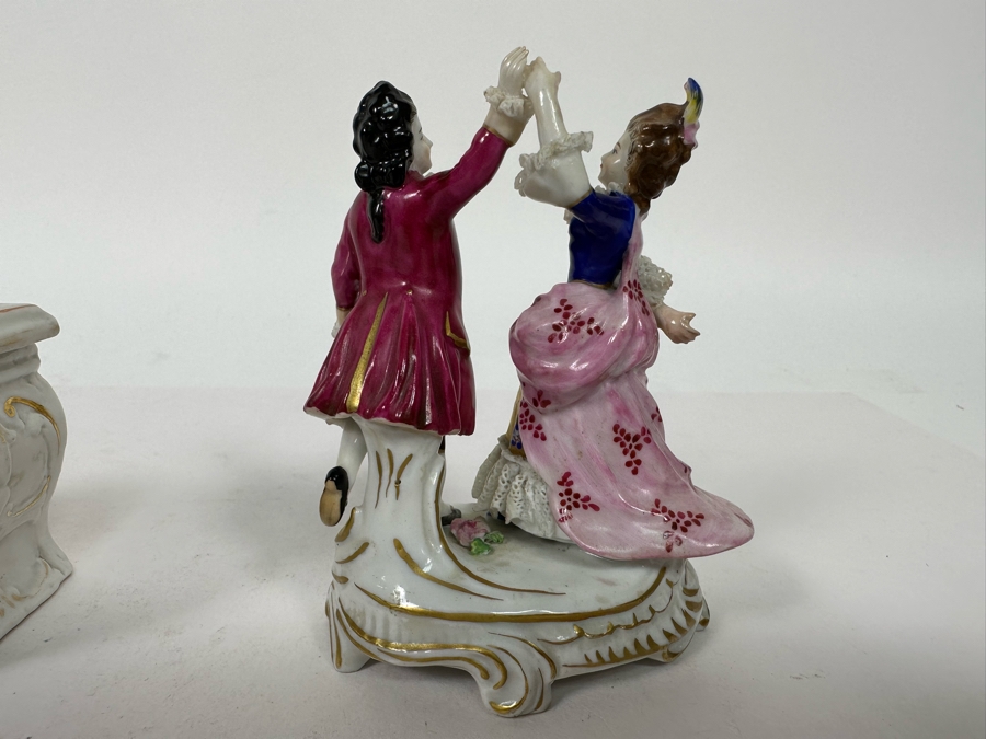 Antique Staffordshire Porcelain Box And Antique 19th Century Germany Dancing Couple Figurine 4.5H [Photo 12]