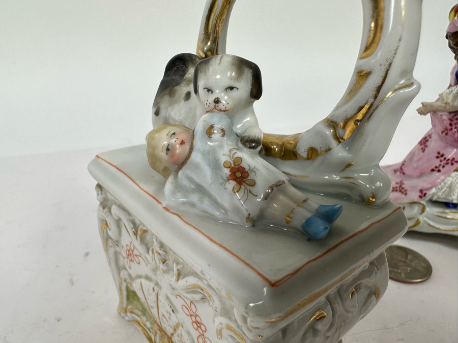 Antique Staffordshire Porcelain Box And Antique 19th Century Germany Dancing Couple Figurine 4.5H [Photo 11]