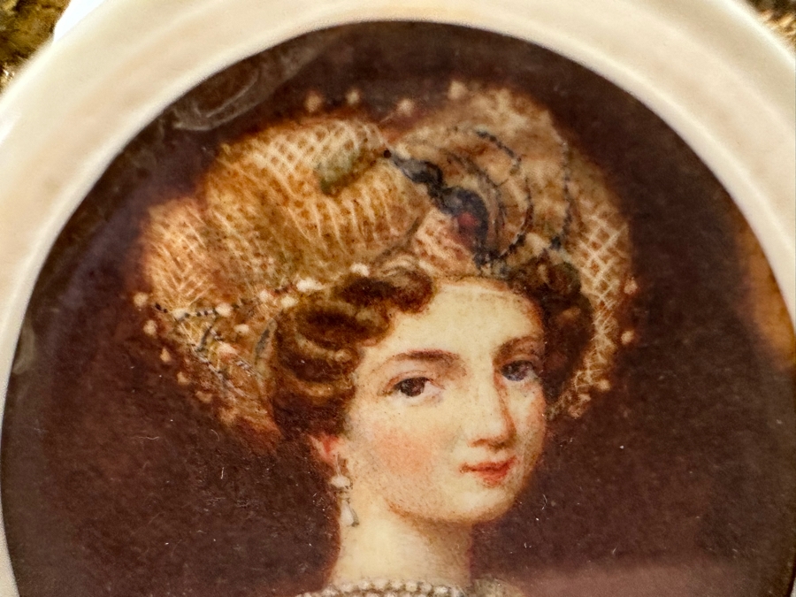 Antique Miniature Hand Painted Portrait Painting With Gilt Stand 3.5W X 6.5H [Photo 8]