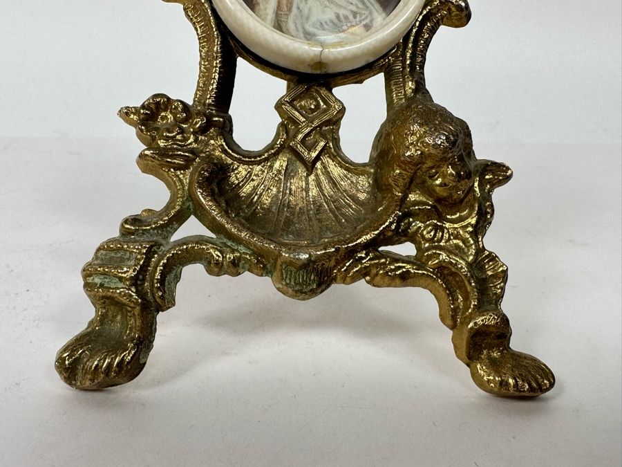 Antique Miniature Hand Painted Portrait Painting With Gilt Stand 3.5W X 6.5H [Photo 15]