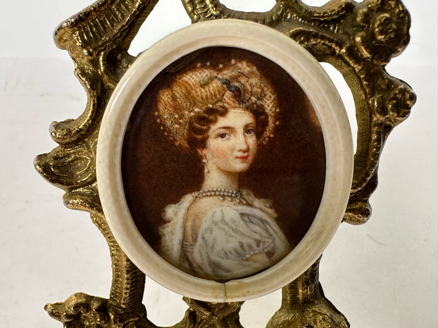 Antique Miniature Hand Painted Portrait Painting With Gilt Stand 3.5W X 6.5H [Photo 5]