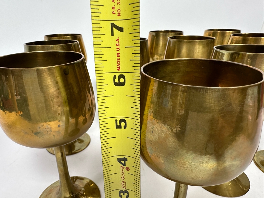 Set Of 12 Vintage India Brass Stemware Glasses 6H [Photo 6]
