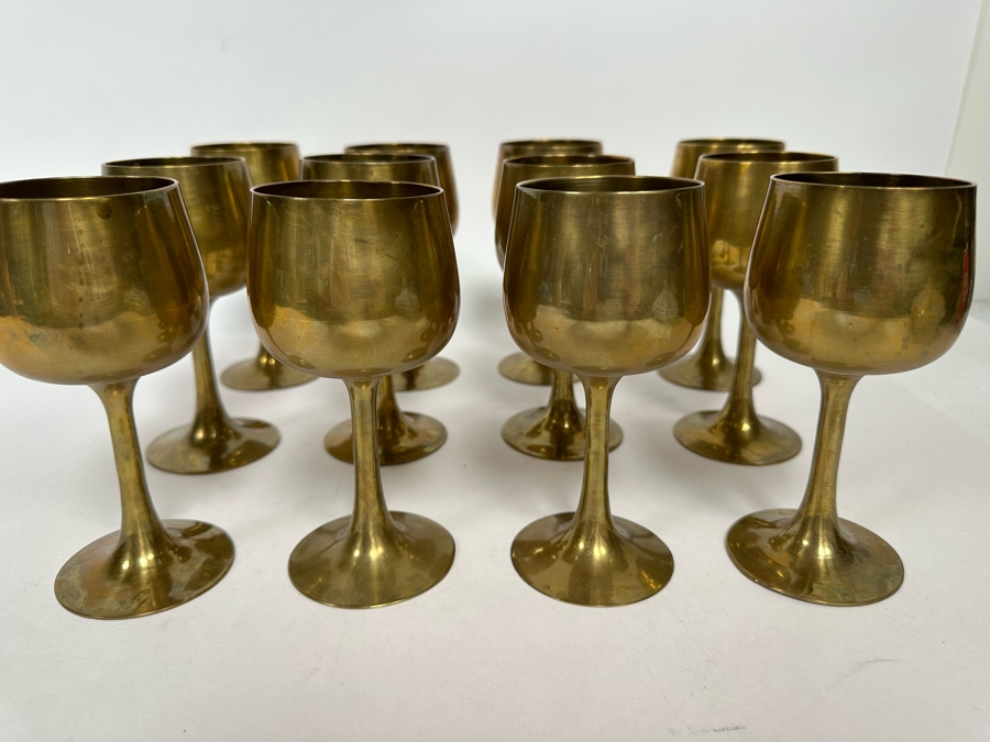 Set Of 12 Vintage India Brass Stemware Glasses 6H [Photo 2]