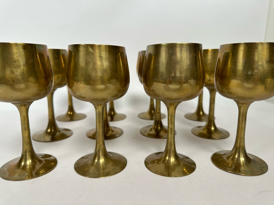 Set Of 12 Vintage India Brass Stemware Glasses 6H [Photo 3]