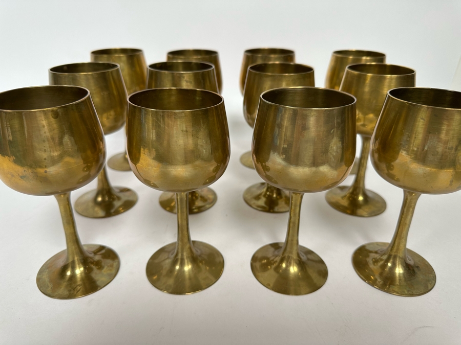 Set Of 12 Vintage India Brass Stemware Glasses 6H [Photo 4]