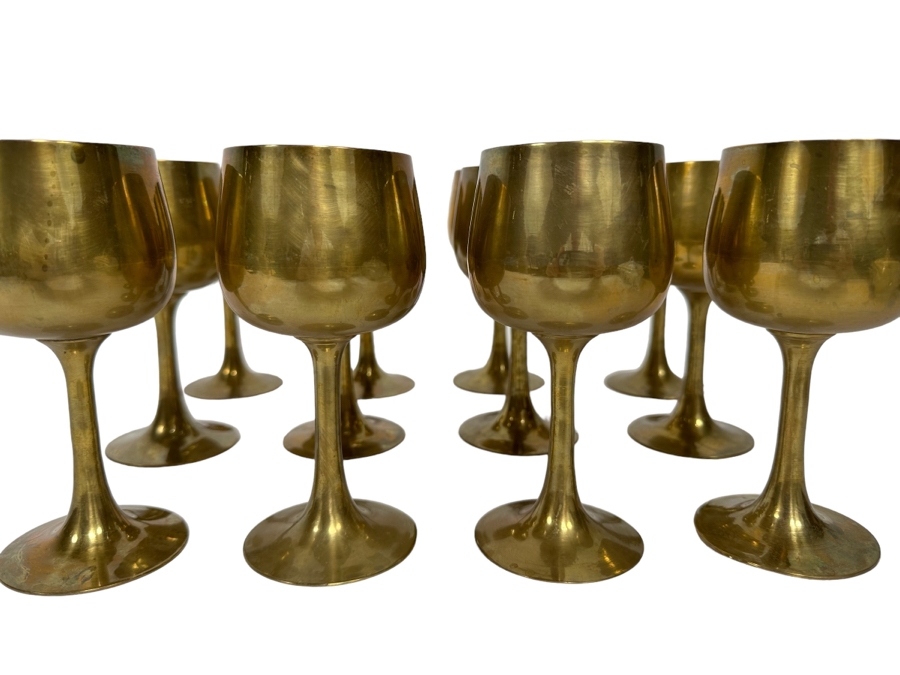Set Of 12 Vintage India Brass Stemware Glasses 6H [Photo 1]