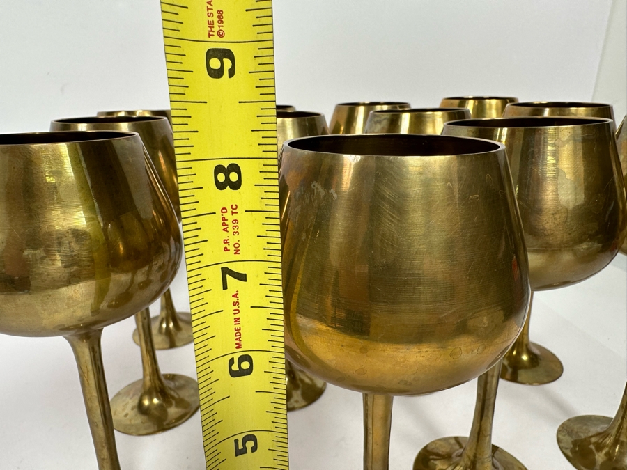 Vintage Set of 2 Solid Brass Wine Goblets Glasses 6.5” Made In India