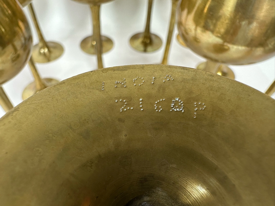 Set Of 12 Vintage India Brass Stemware Glasses 8H [Photo 6]