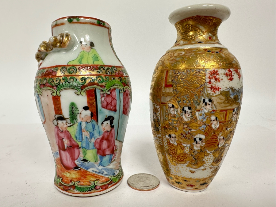 Vintage Chinese Small Hand Painted Porcelain Vase And Vintage Japanese Small Hand Painted Porcelain Vase 4.5H [Photo 3]