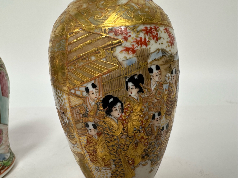 Vintage Chinese Small Hand Painted Porcelain Vase And Vintage Japanese Small Hand Painted Porcelain Vase 4.5H [Photo 18]