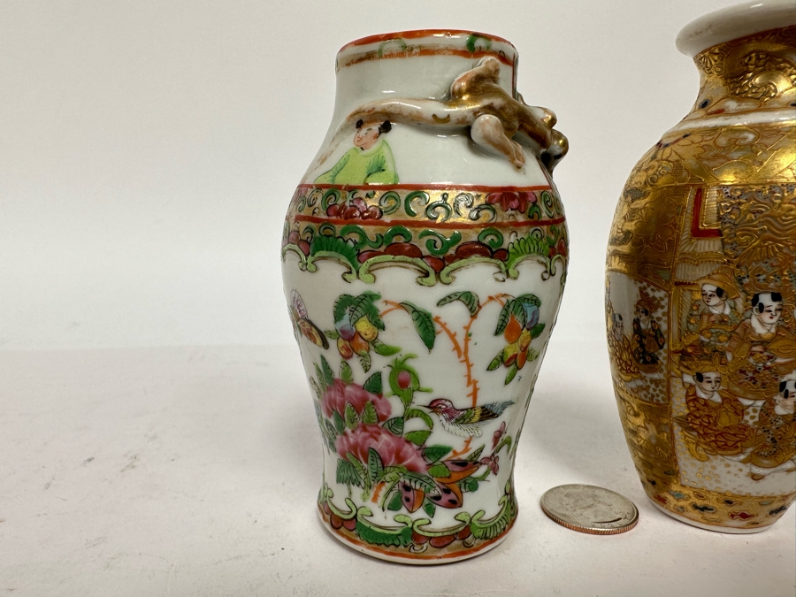 Vintage Chinese Small Hand Painted Porcelain Vase And Vintage Japanese Small Hand Painted Porcelain Vase 4.5H [Photo 6]