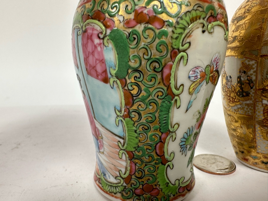 Vintage Chinese Small Hand Painted Porcelain Vase And Vintage Japanese Small Hand Painted Porcelain Vase 4.5H [Photo 8]