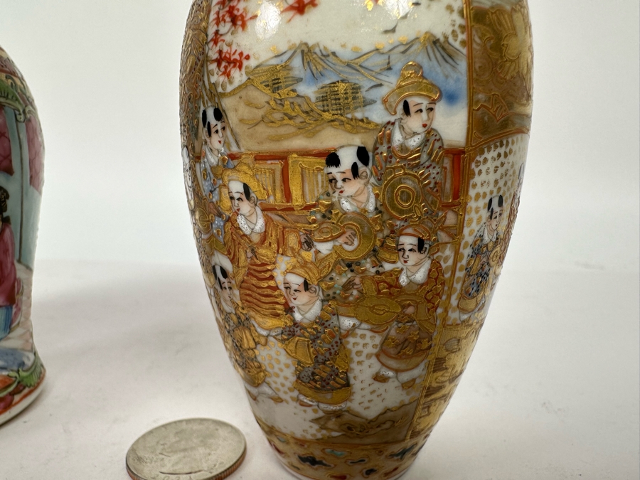 Vintage Chinese Small Hand Painted Porcelain Vase And Vintage Japanese Small Hand Painted Porcelain Vase 4.5H [Photo 14]