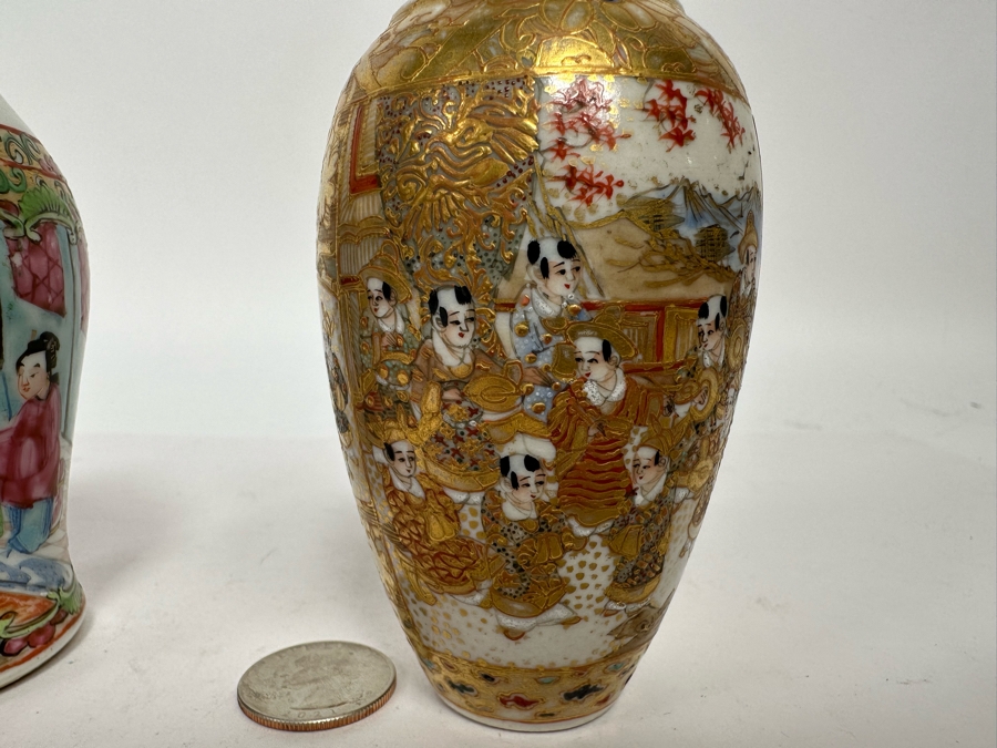 Vintage Chinese Small Hand Painted Porcelain Vase And Vintage Japanese Small Hand Painted Porcelain Vase 4.5H [Photo 12]