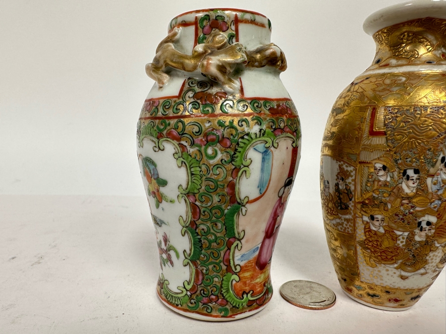 Vintage Chinese Small Hand Painted Porcelain Vase And Vintage Japanese Small Hand Painted Porcelain Vase 4.5H [Photo 5]