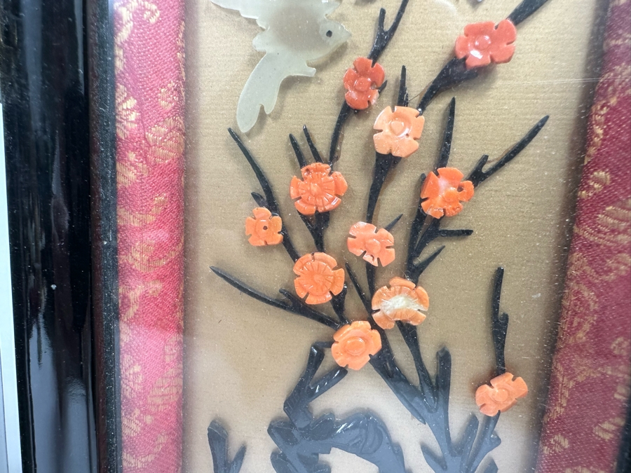 Vintage Chinese Table Double Sided Screen With Semi-Precious Stones And Hand Painted Back 19.5W X 13 [Photo 10]